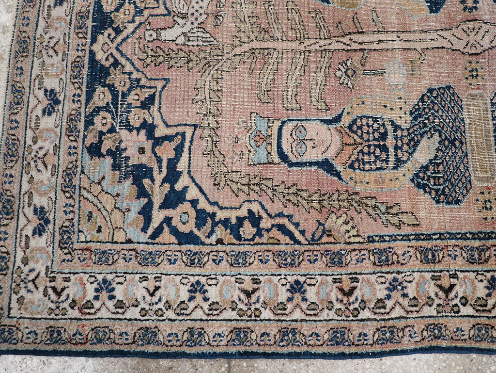 Antique Persian Dorokhsh Pictorial Throw Rug, No.32565 - Staging