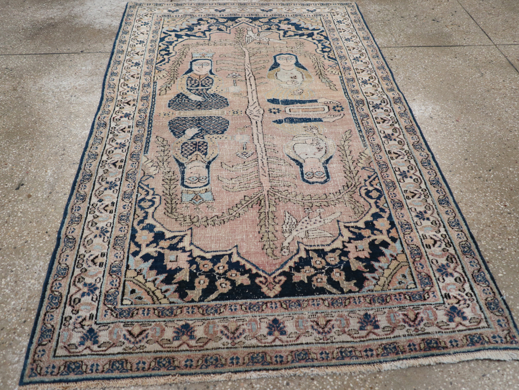 Antique Persian Dorokhsh Pictorial Throw Rug, No.32565 - Staging