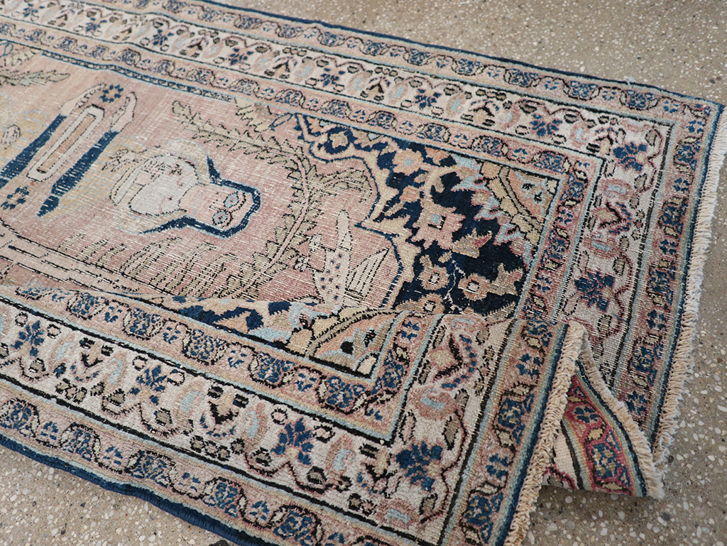 Antique Persian Dorokhsh Pictorial Throw Rug, No.32565 - Staging