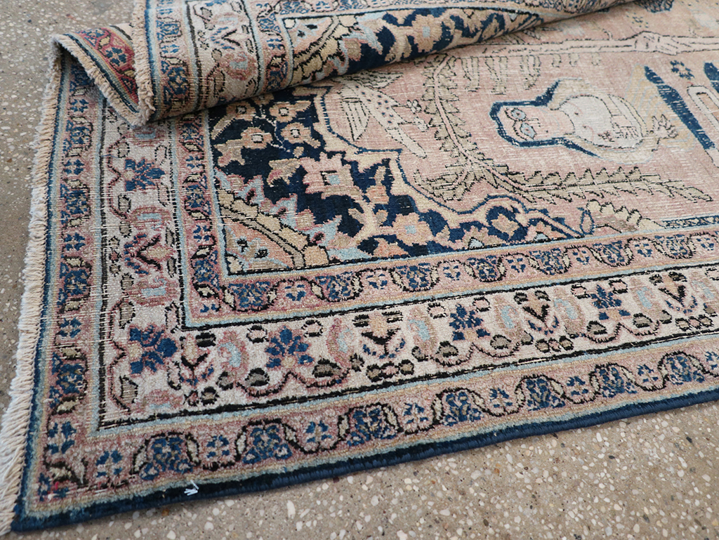 Antique Persian Dorokhsh Pictorial Throw Rug, No.32565 - Staging