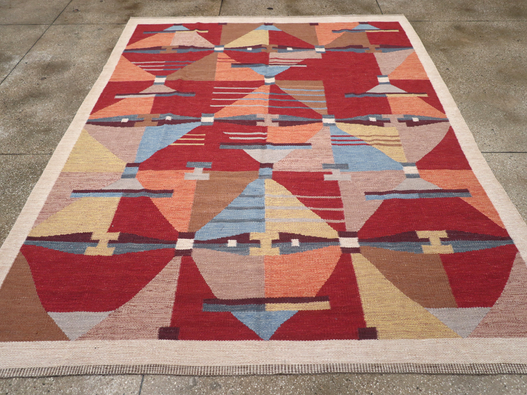 Contemporary Turkish Flatweave Small Room Size Carpet, No.32572 - Staging