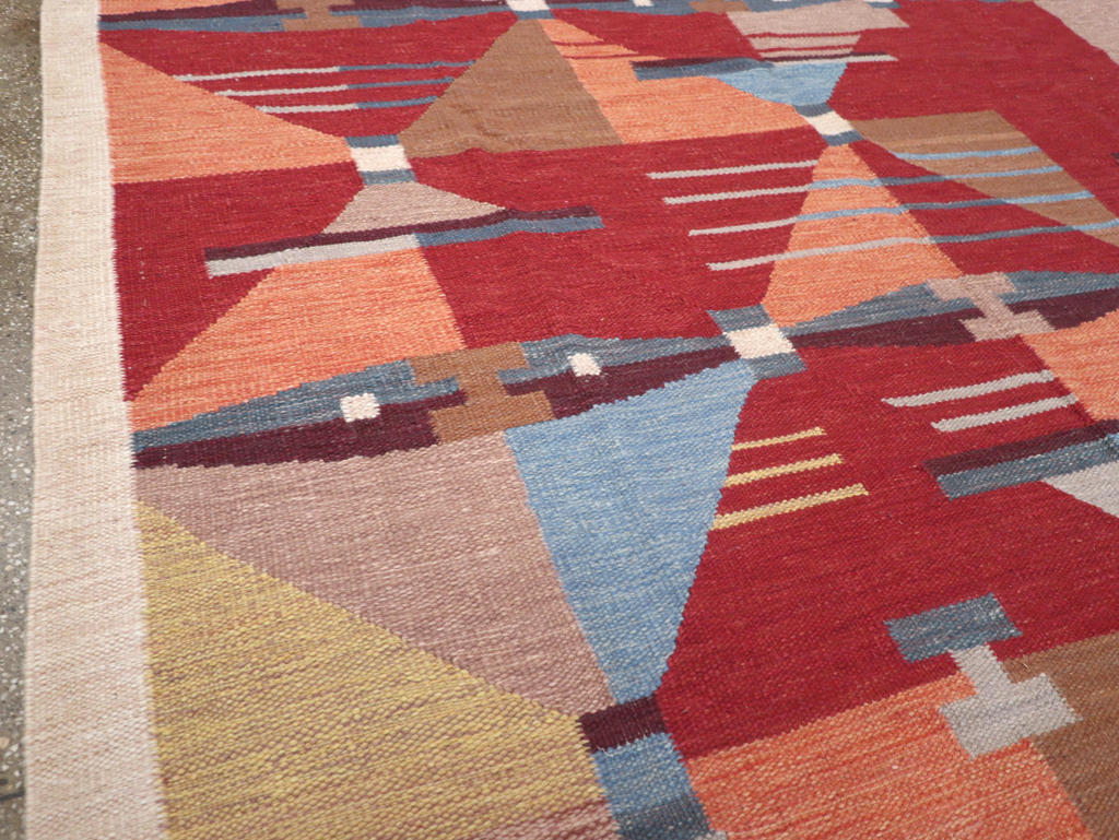 Contemporary Turkish Flatweave Small Room Size Carpet, No.32572 - Staging