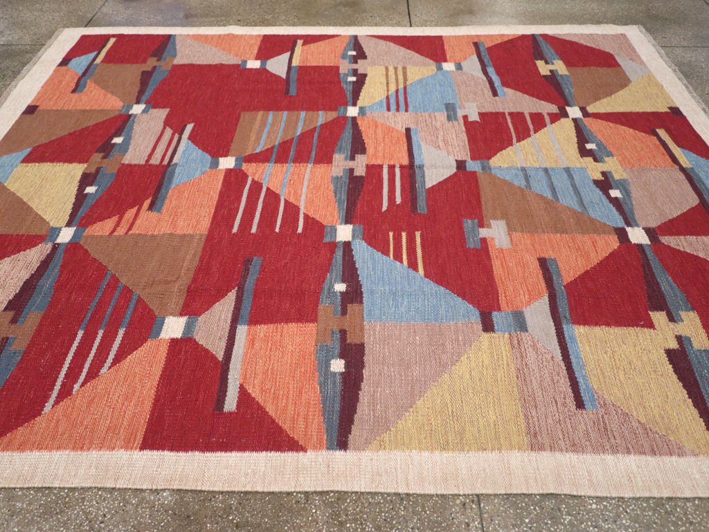 Contemporary Turkish Flatweave Small Room Size Carpet, No.32572 - Staging