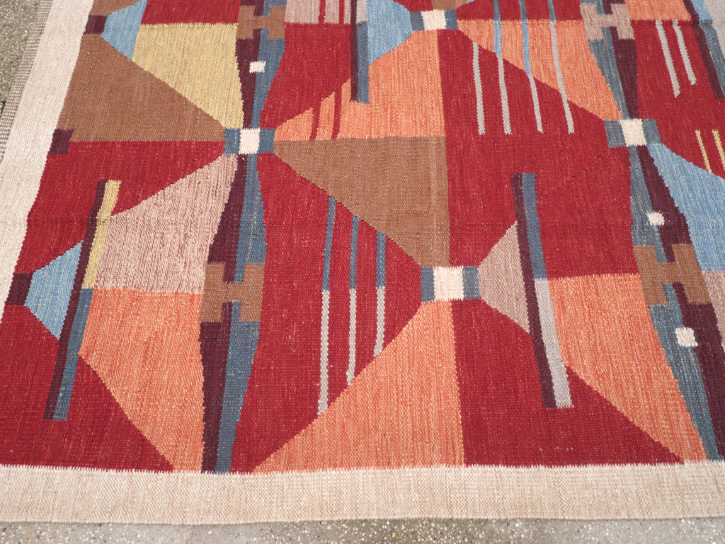 Contemporary Turkish Flatweave Small Room Size Carpet, No.32572 - Staging