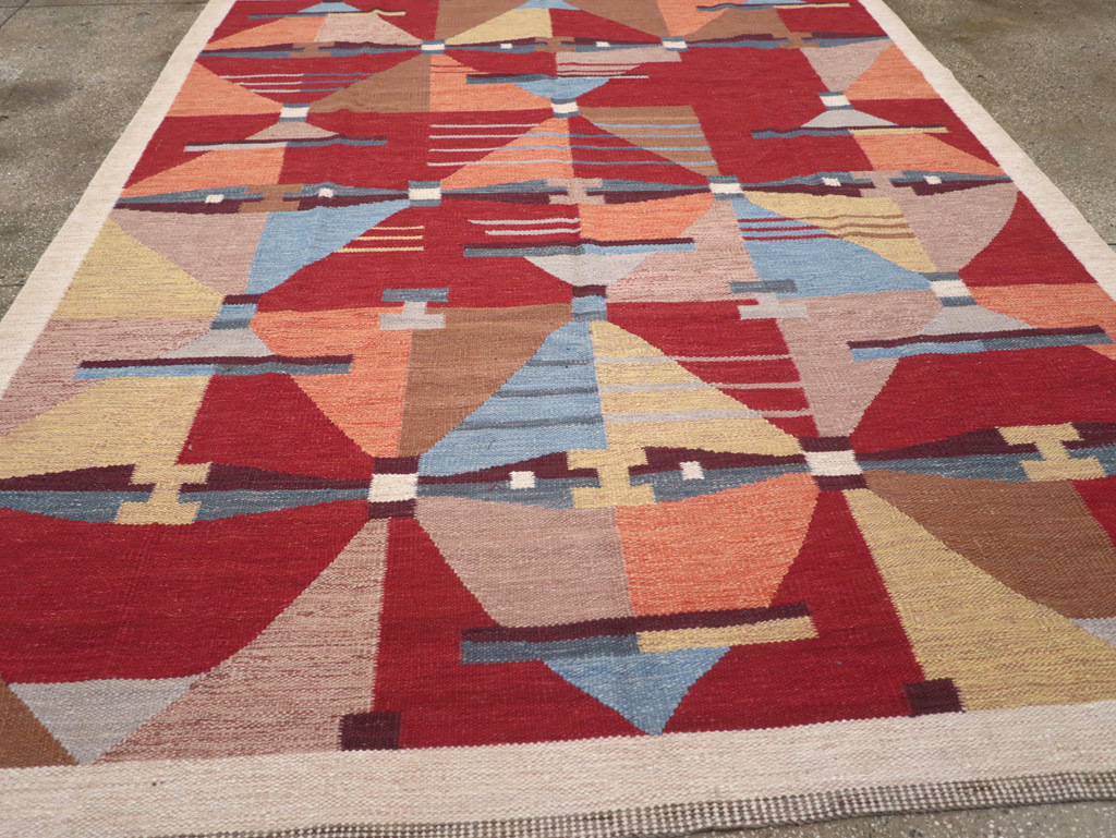 Contemporary Turkish Flatweave Small Room Size Carpet, No.32572 - Staging
