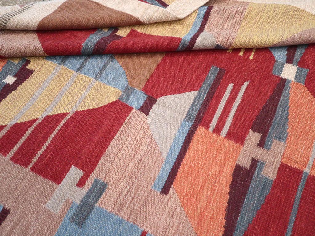 Contemporary Turkish Flatweave Small Room Size Carpet, No.32572 - Staging