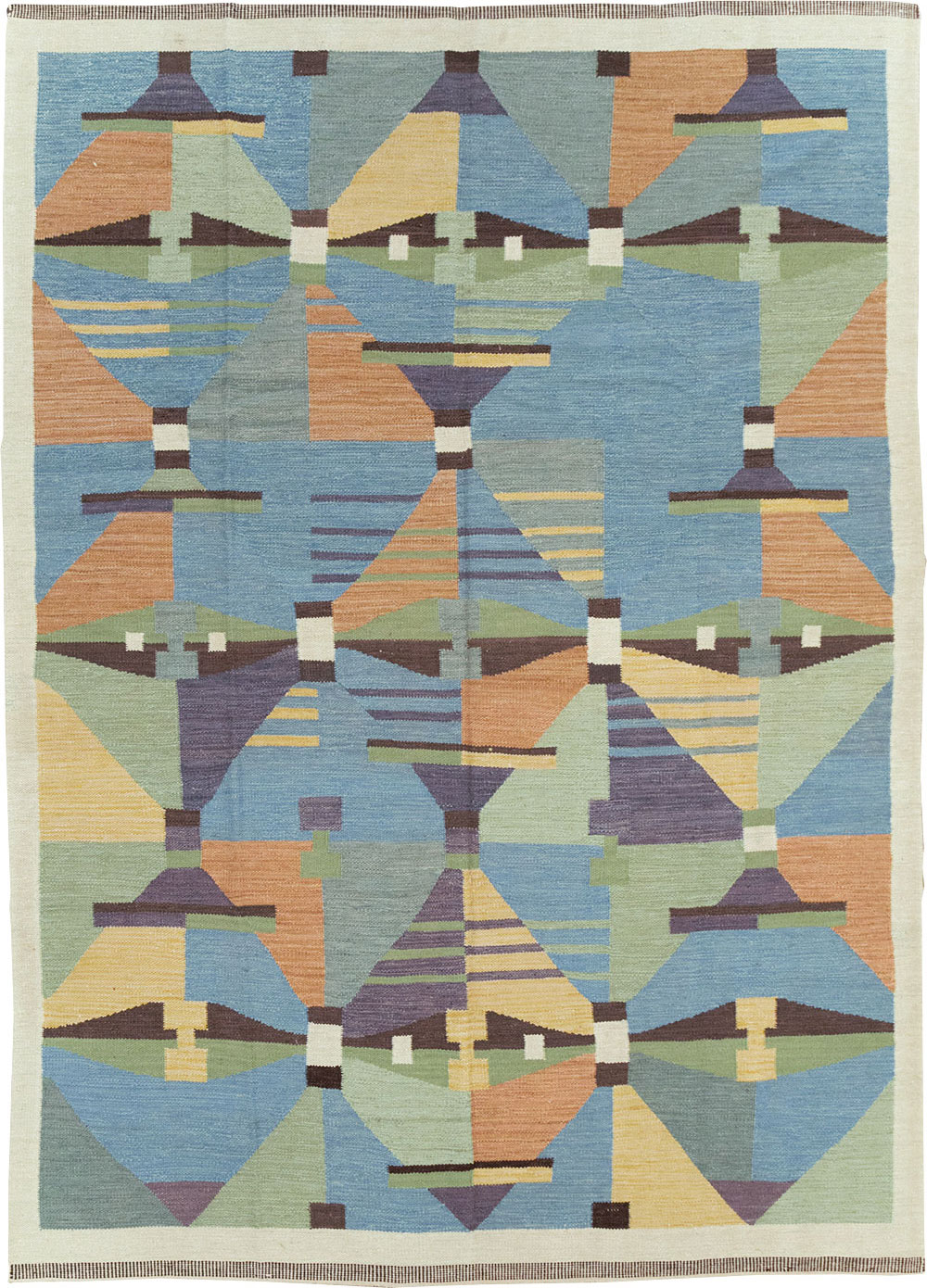 Contemporary Turkish Flatweave Room Size Carpet, No.32573 - Staging
