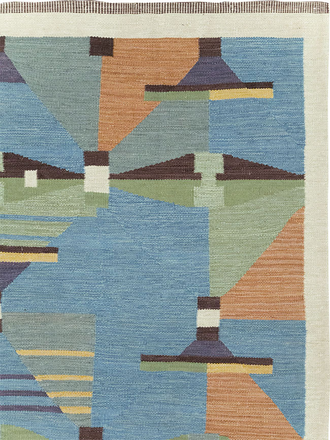 Contemporary Turkish Flatweave Room Size Carpet, No.32573 - Staging