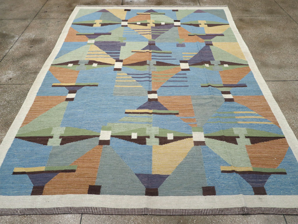 Contemporary Turkish Flatweave Room Size Carpet, No.32573 - Staging