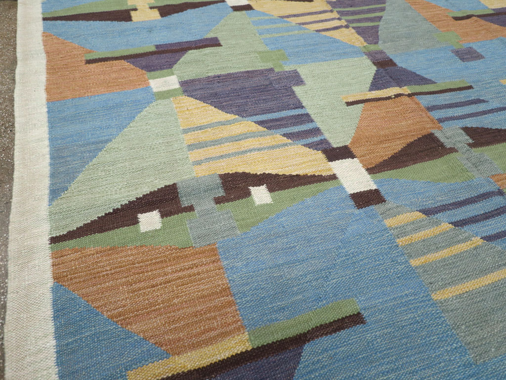 Contemporary Turkish Flatweave Room Size Carpet, No.32573 - Staging