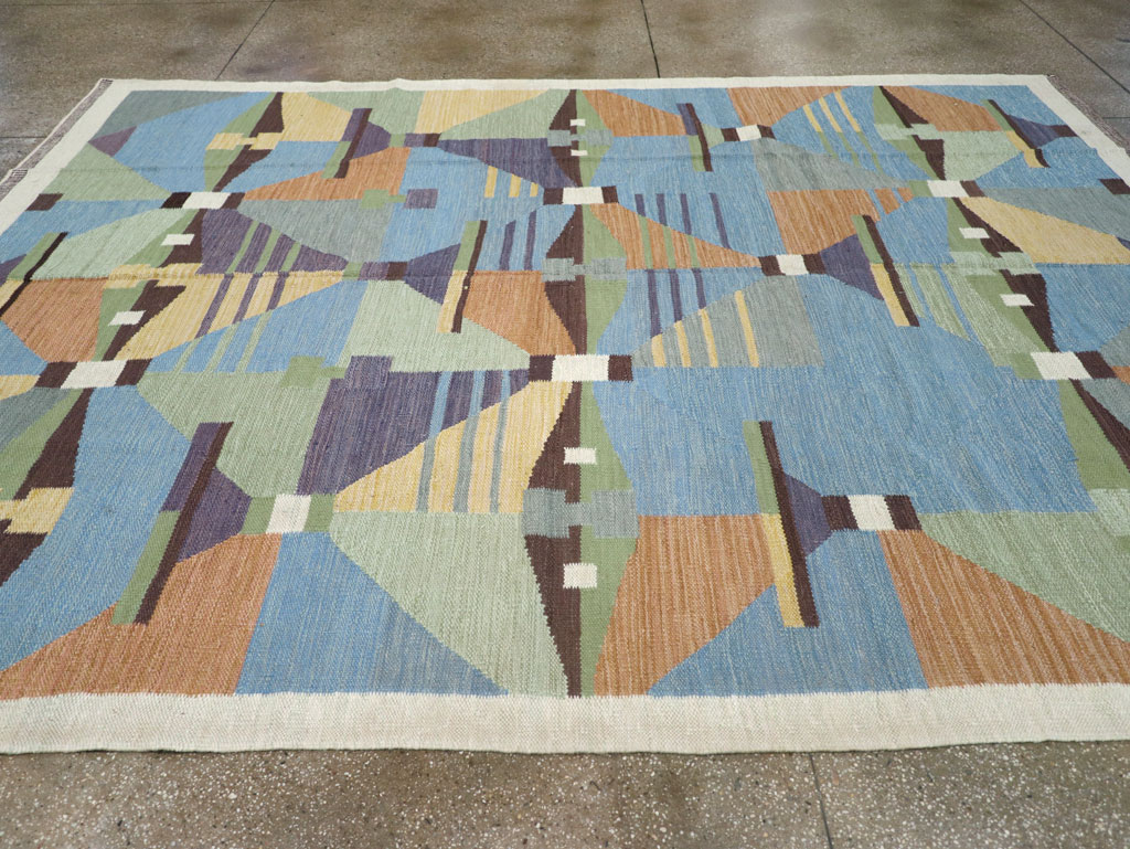 Contemporary Turkish Flatweave Room Size Carpet, No.32573 - Staging