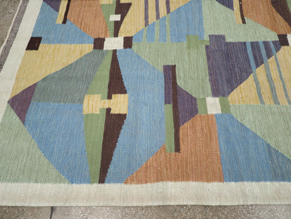 Contemporary Turkish Flatweave Room Size Carpet, No.32573 - Staging