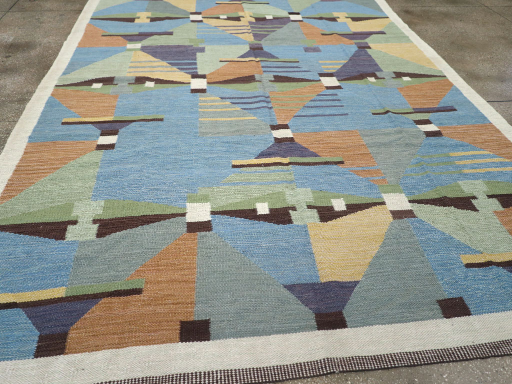 Contemporary Turkish Flatweave Room Size Carpet, No.32573 - Staging