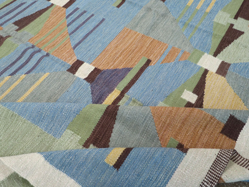 Contemporary Turkish Flatweave Room Size Carpet, No.32573 - Staging