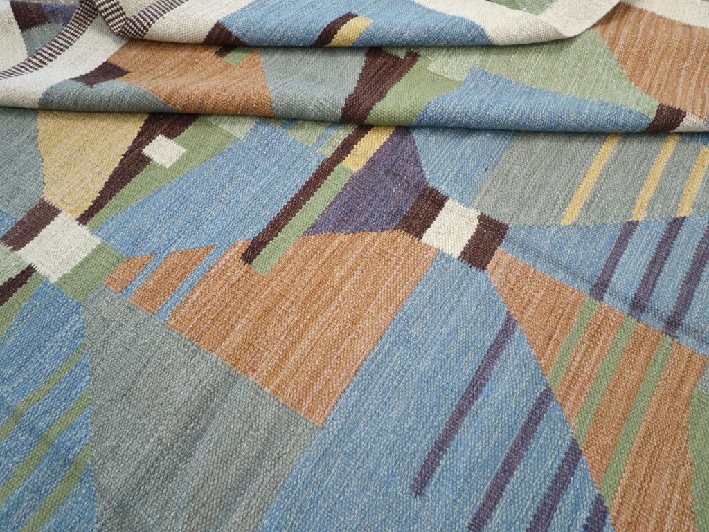 Contemporary Turkish Flatweave Room Size Carpet, No.32573 - Staging