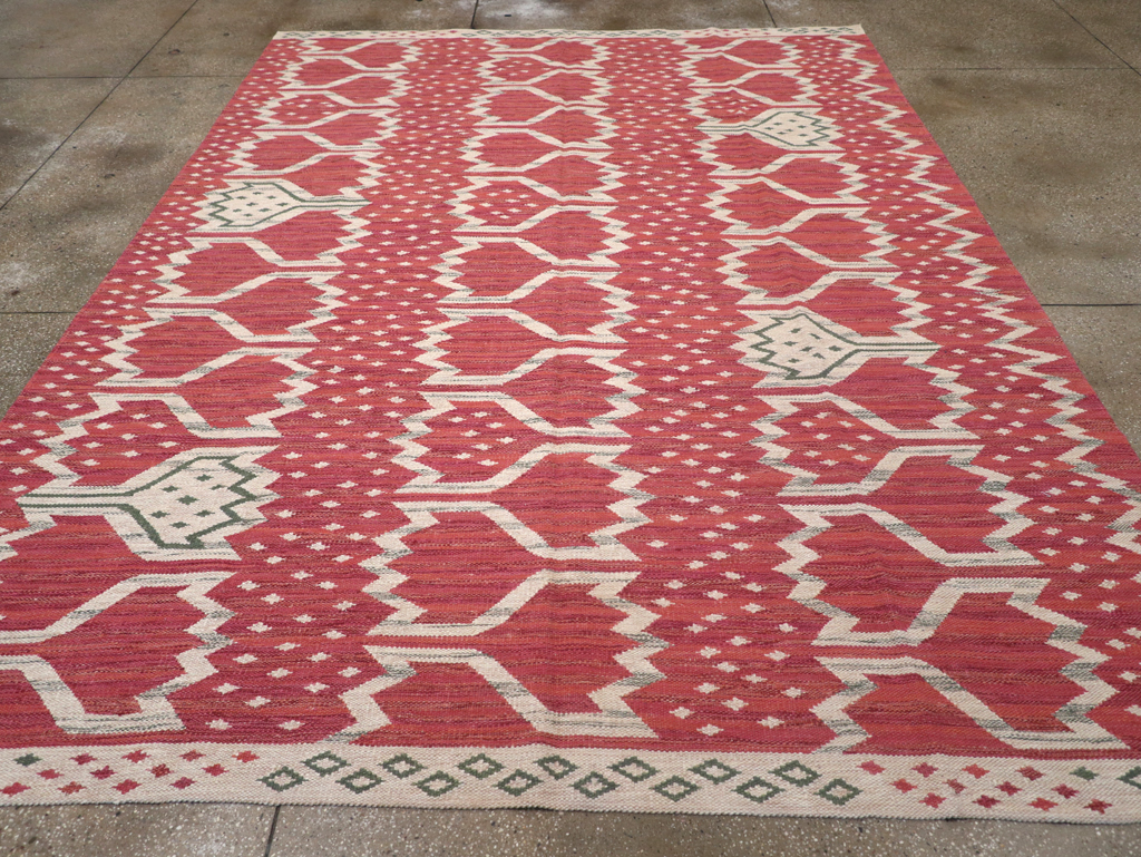 Contemporary Turkish Flatweave Room Size Carpet, No.32574 - Staging