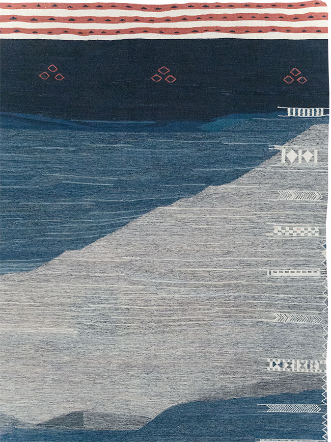 Contemporary Turkish Flatweave Kilim Room Size Carpet, No.32575 - Staging