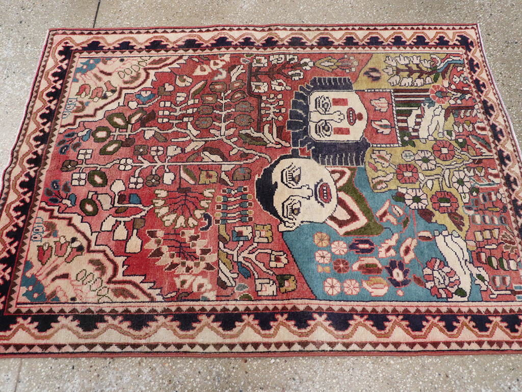 Vintage Persian Mahal Pictorial Throw Rug, No.32595 - Staging