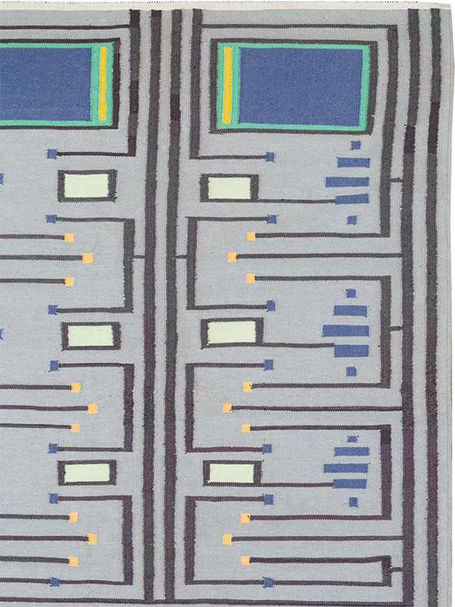 Contemporary Indian Flatweave Cotton Dhurrie Room Size Carpet, No.32636 - Staging