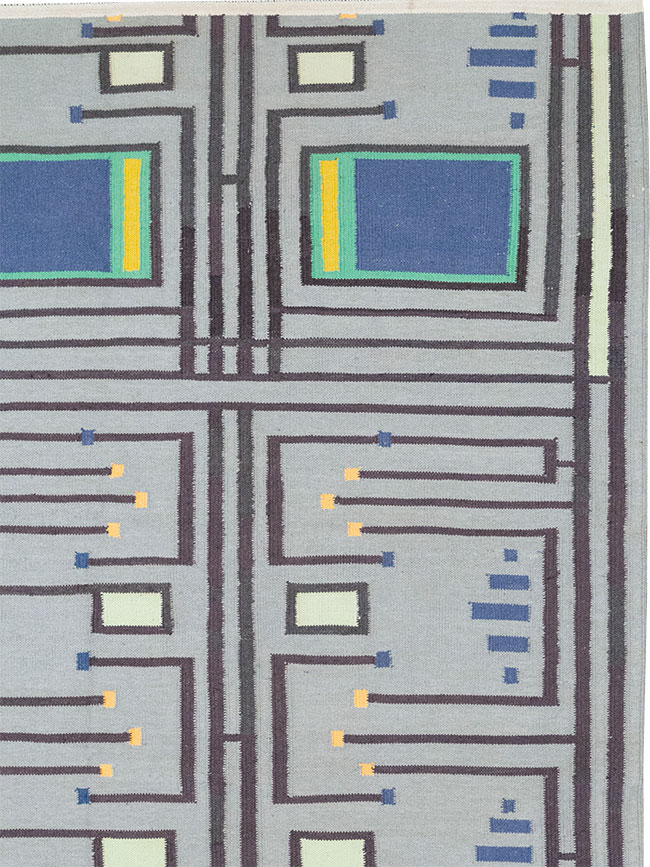 Contemporary Indian Flatweave Cotton Dhurrie Room Size Carpet, No.32636 - Staging