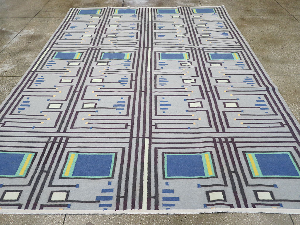 Contemporary Indian Flatweave Cotton Dhurrie Room Size Carpet, No.32636 - Staging