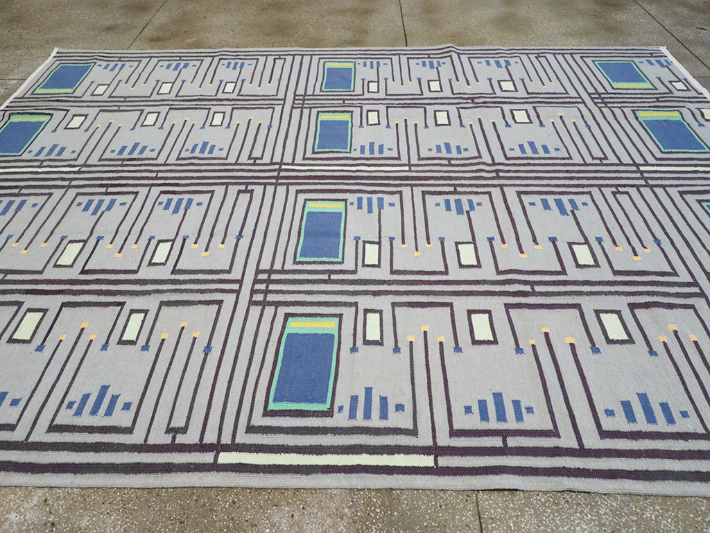 Contemporary Indian Flatweave Cotton Dhurrie Room Size Carpet, No.32636 - Staging