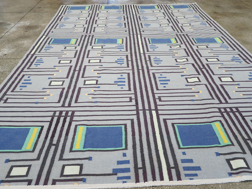 Contemporary Indian Flatweave Cotton Dhurrie Room Size Carpet, No.32636 - Staging