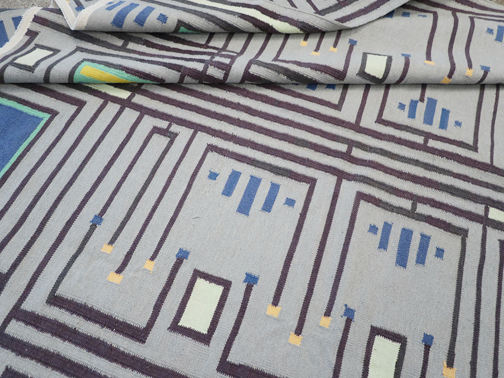 Contemporary Indian Flatweave Cotton Dhurrie Room Size Carpet, No.32636 - Staging