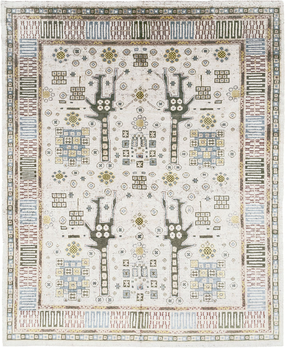 Modern East Turkestan Silk Khotan Room Size Carpet, No.32640 - Staging