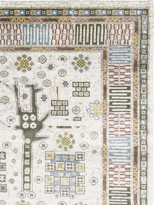 Modern East Turkestan Silk Khotan Room Size Carpet, No.32640 - Staging