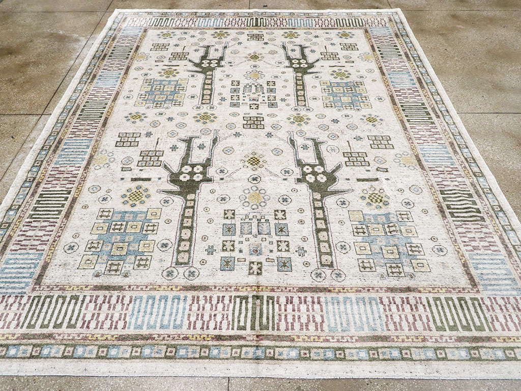 Modern East Turkestan Silk Khotan Room Size Carpet, No.32640 - Staging