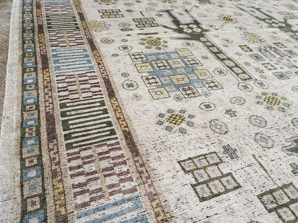 Modern East Turkestan Silk Khotan Room Size Carpet, No.32640 - Staging