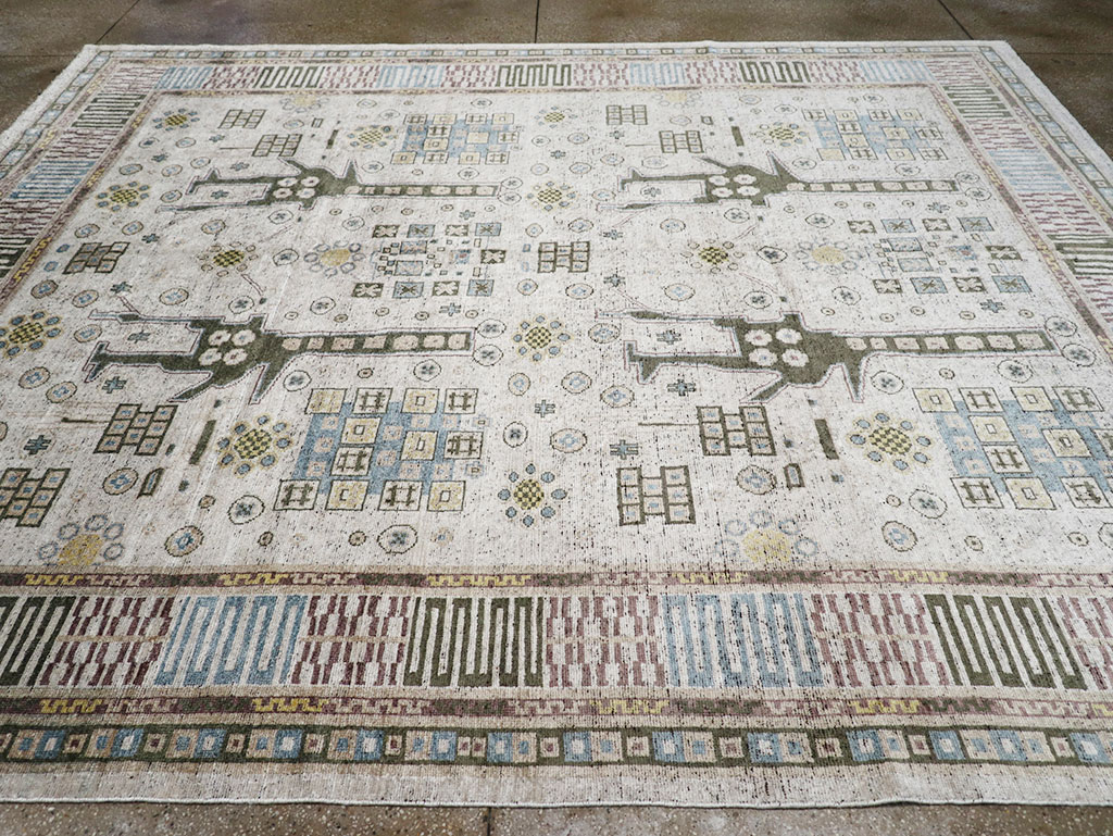 Modern East Turkestan Silk Khotan Room Size Carpet, No.32640 - Staging