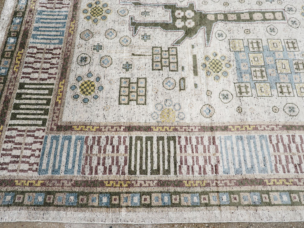 Modern East Turkestan Silk Khotan Room Size Carpet, No.32640 - Staging