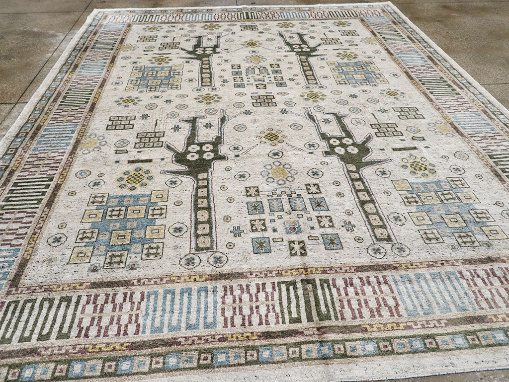Modern East Turkestan Silk Khotan Room Size Carpet, No.32640 - Staging