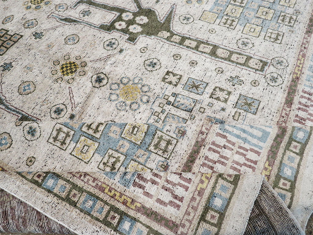 Modern East Turkestan Silk Khotan Room Size Carpet, No.32640 - Staging