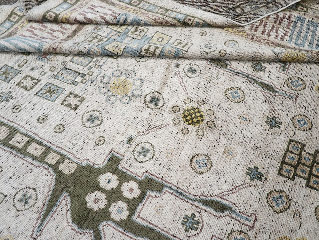 Modern East Turkestan Silk Khotan Room Size Carpet, No.32640 - Staging