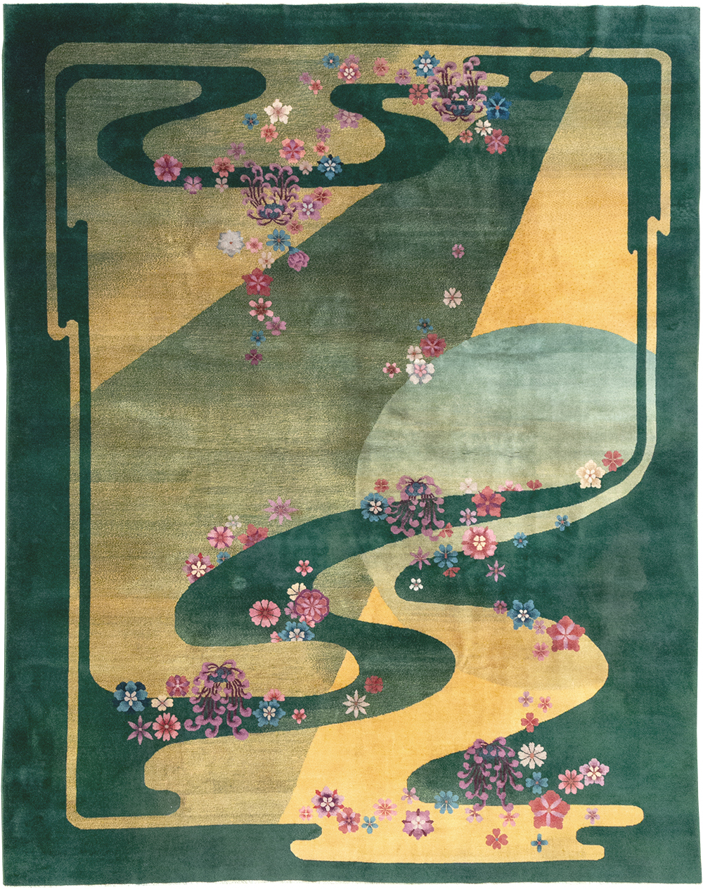 Antique Chinese Art Deco Room Size Carpet, No.32647 - Staging