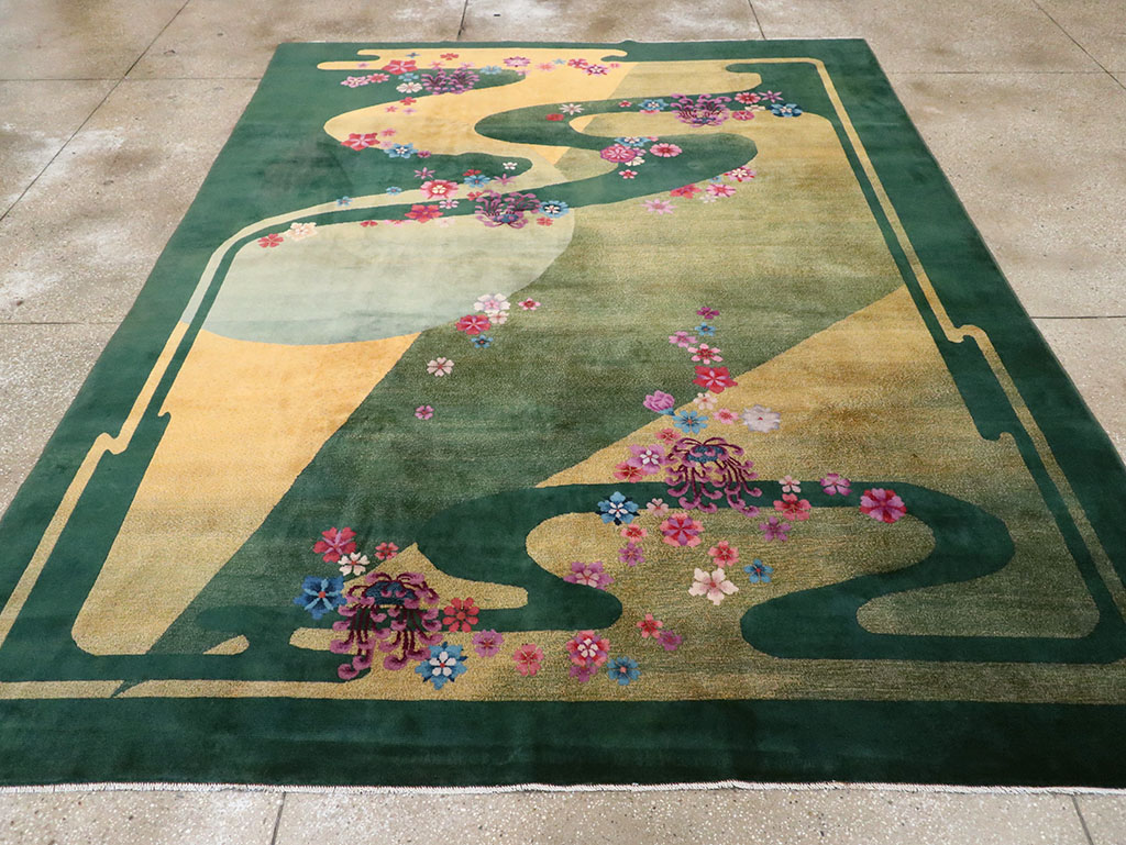 Antique Chinese Art Deco Room Size Carpet, No.32647 - Staging