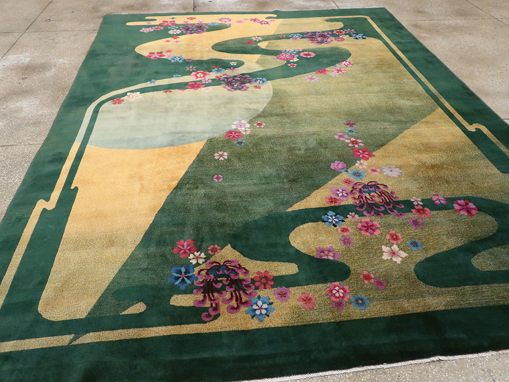 Antique Chinese Art Deco Room Size Carpet, No.32647 - Staging