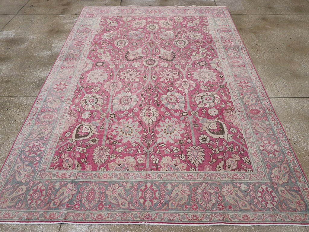 Antique Persian Tabriz Accent Carpet, No.32760 - Staging