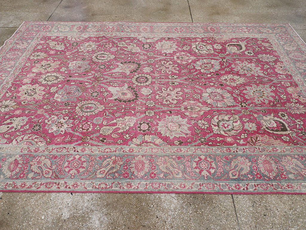 Antique Persian Tabriz Accent Carpet, No.32760 - Staging