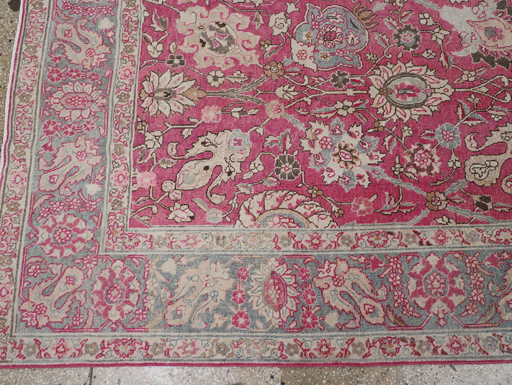 Antique Persian Tabriz Accent Carpet, No.32760 - Staging