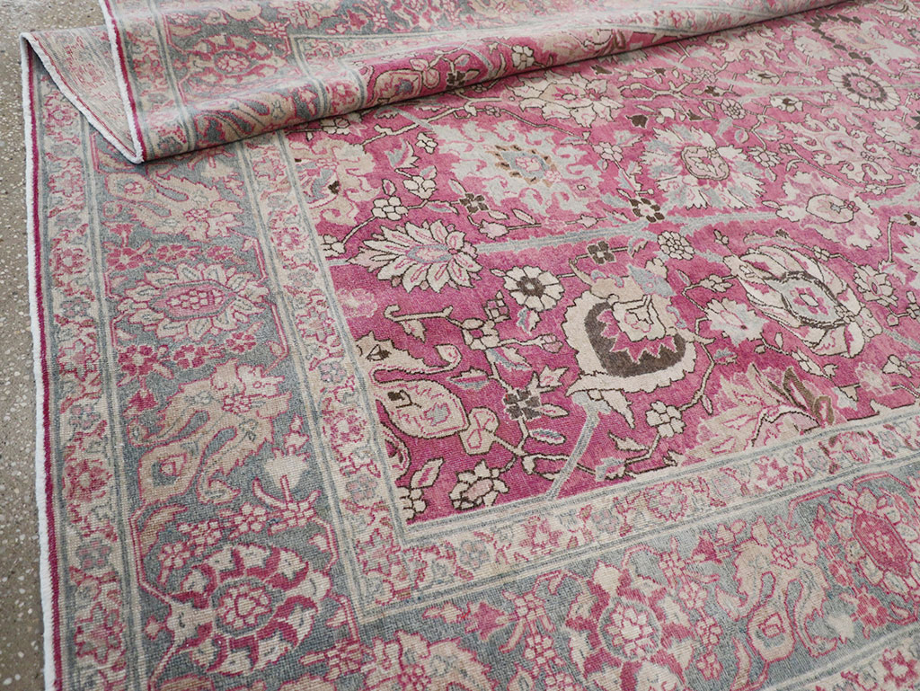 Antique Persian Tabriz Accent Carpet, No.32760 - Staging