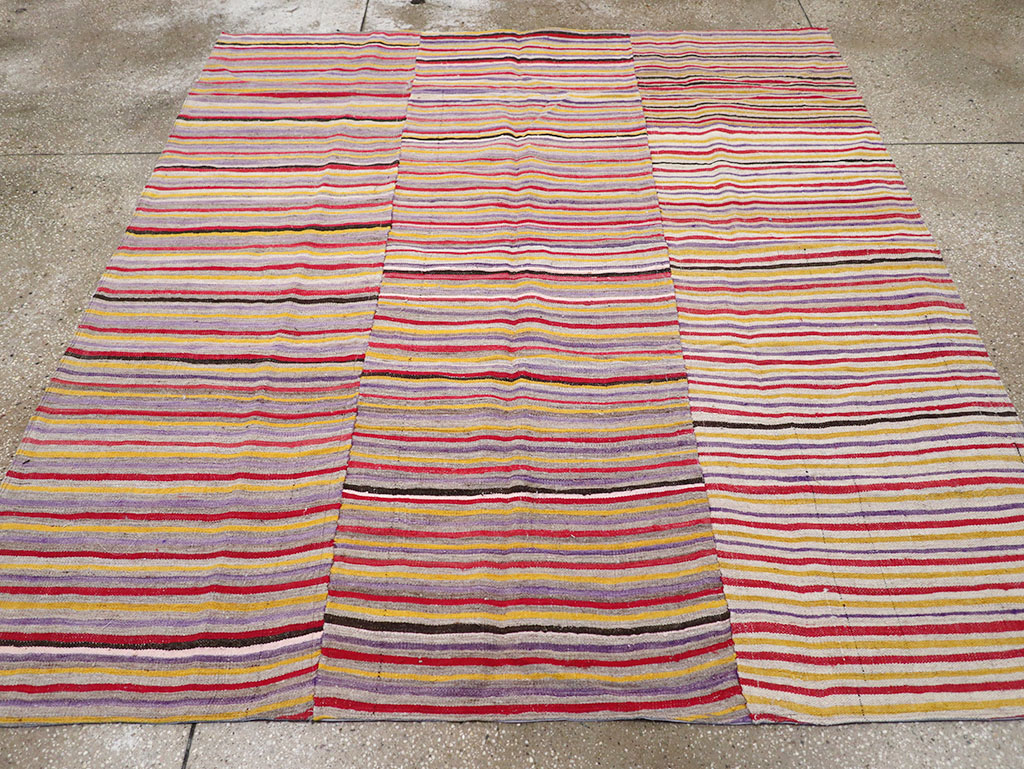 Vintage Persian Flatweave Kilim Square Accent Rug (Pair: 2 of 2), No.32921 - Staging