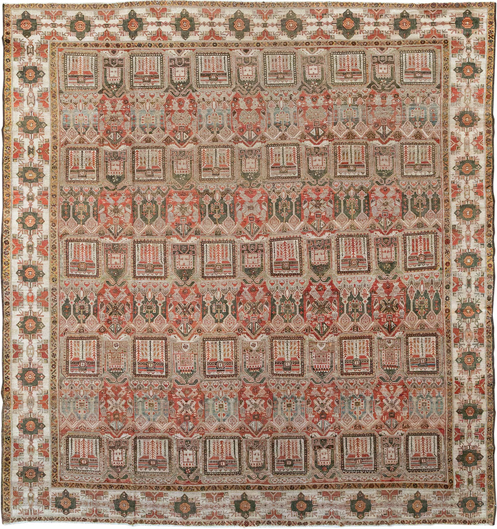 Antique Persian Bakhtiari Square Room Size Carpet, No.32924 - Staging
