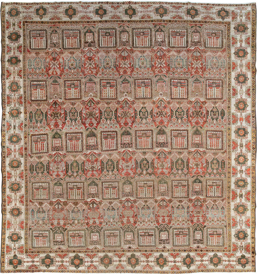Antique Persian Bakhtiari Square Room Size Carpet, No.32924 - Staging