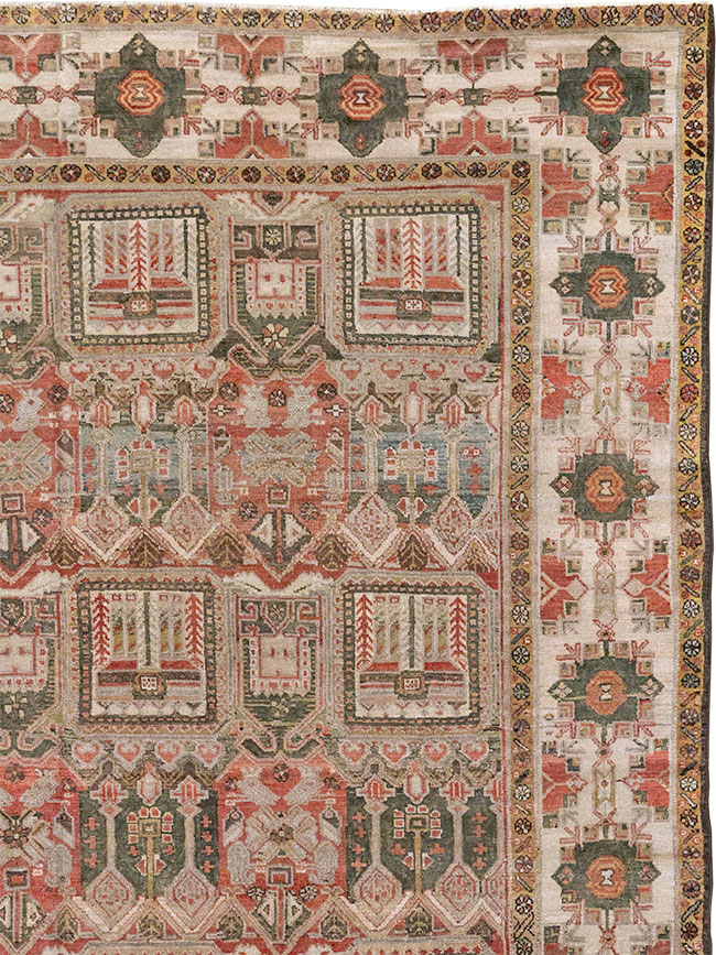 Antique Persian Bakhtiari Square Room Size Carpet, No.32924 - Staging