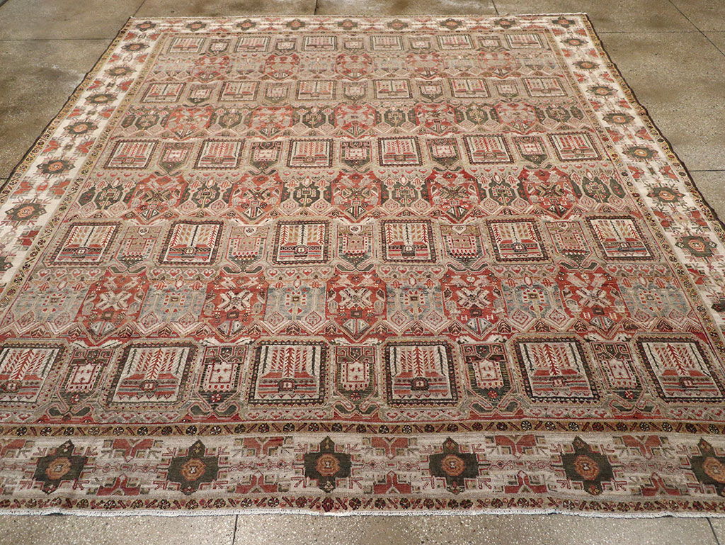 Antique Persian Bakhtiari Square Room Size Carpet, No.32924 - Staging