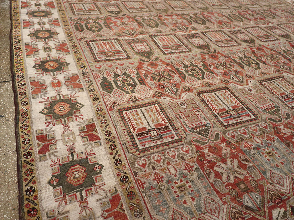 Antique Persian Bakhtiari Square Room Size Carpet, No.32924 - Staging